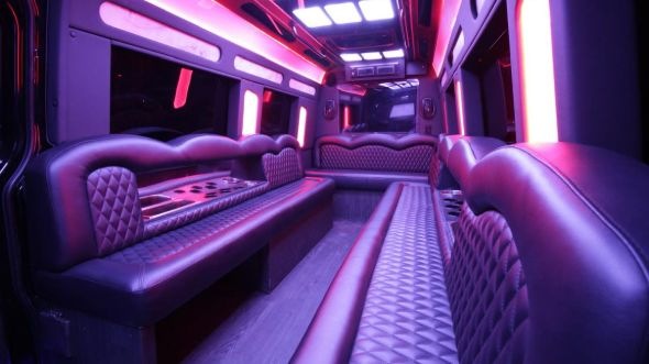 Interior of Charter Bus Company La Mesa's Sprinter Limo in La Mesa